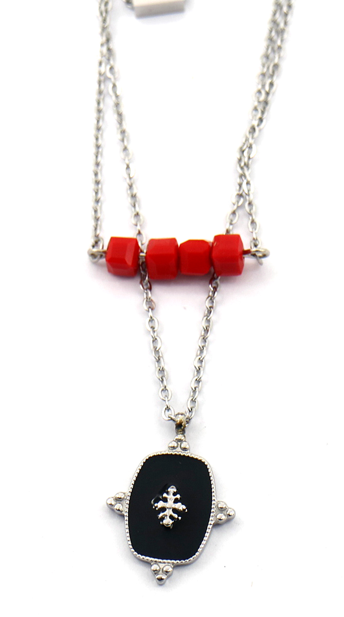 C-D2.2 N2020-005 S. Steel Layered Necklace 15mm charm Silver
