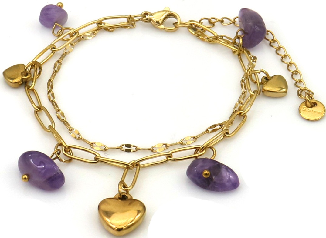 A-A24.2 B2583-032G-6 S. Steel Bracelet Hearts - Stones 16-21cm Purple