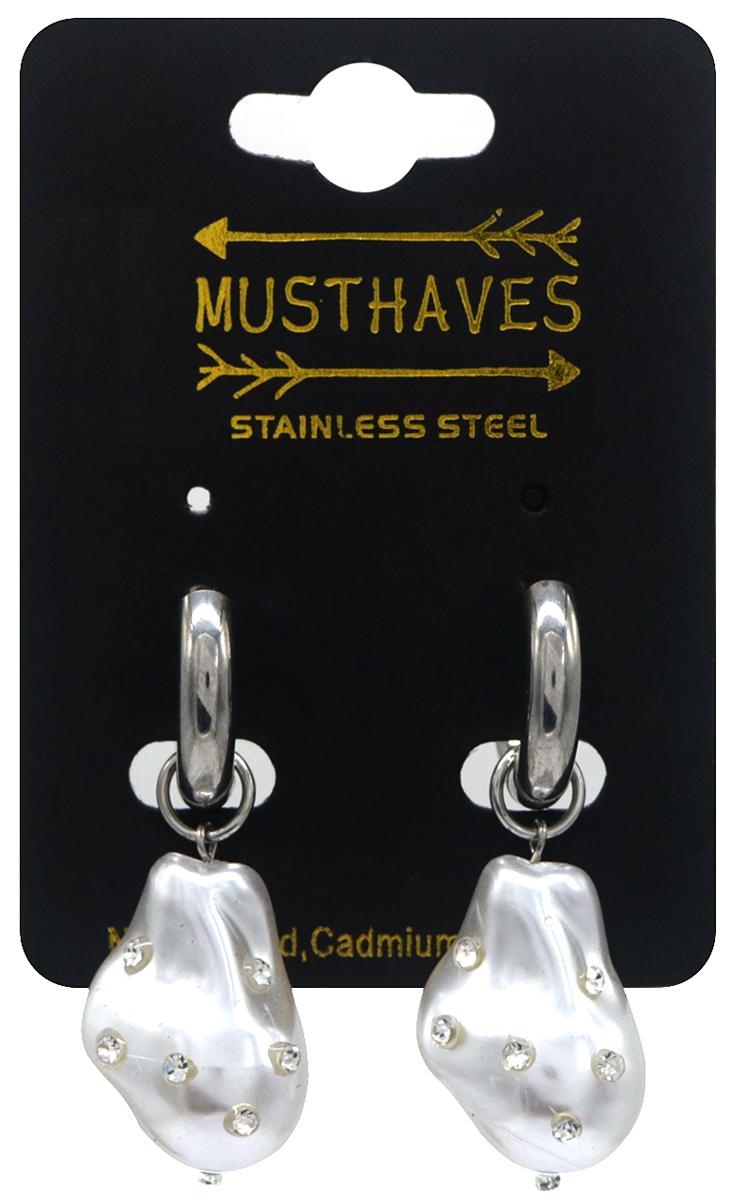 H-A6.3 E221-390S S. Steel Earrings Pearl-Crystals 4.5x2cm