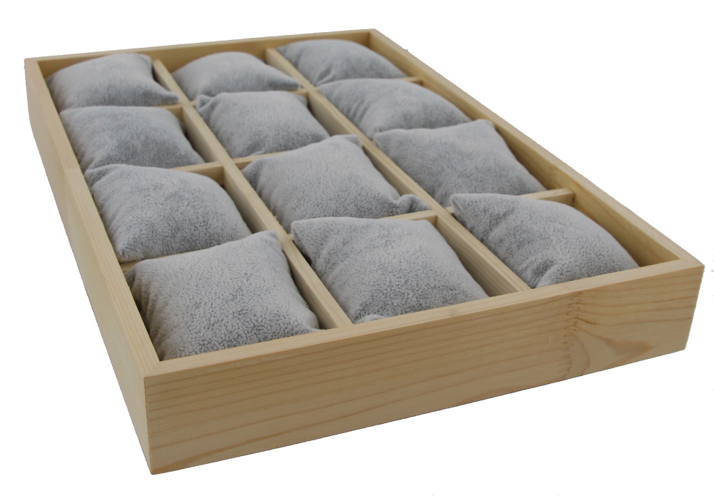 R-P7.2 PK424-12Grid Wooden Display with 12 Cushions 35x24x4.5cm