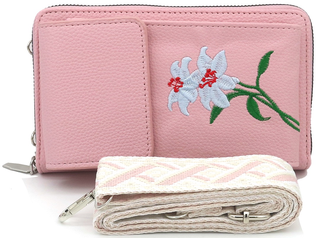 Q-K6.2  BAG1113-001-3 PU Bag Embroidered Flowers 18x10.5x5cm Pink