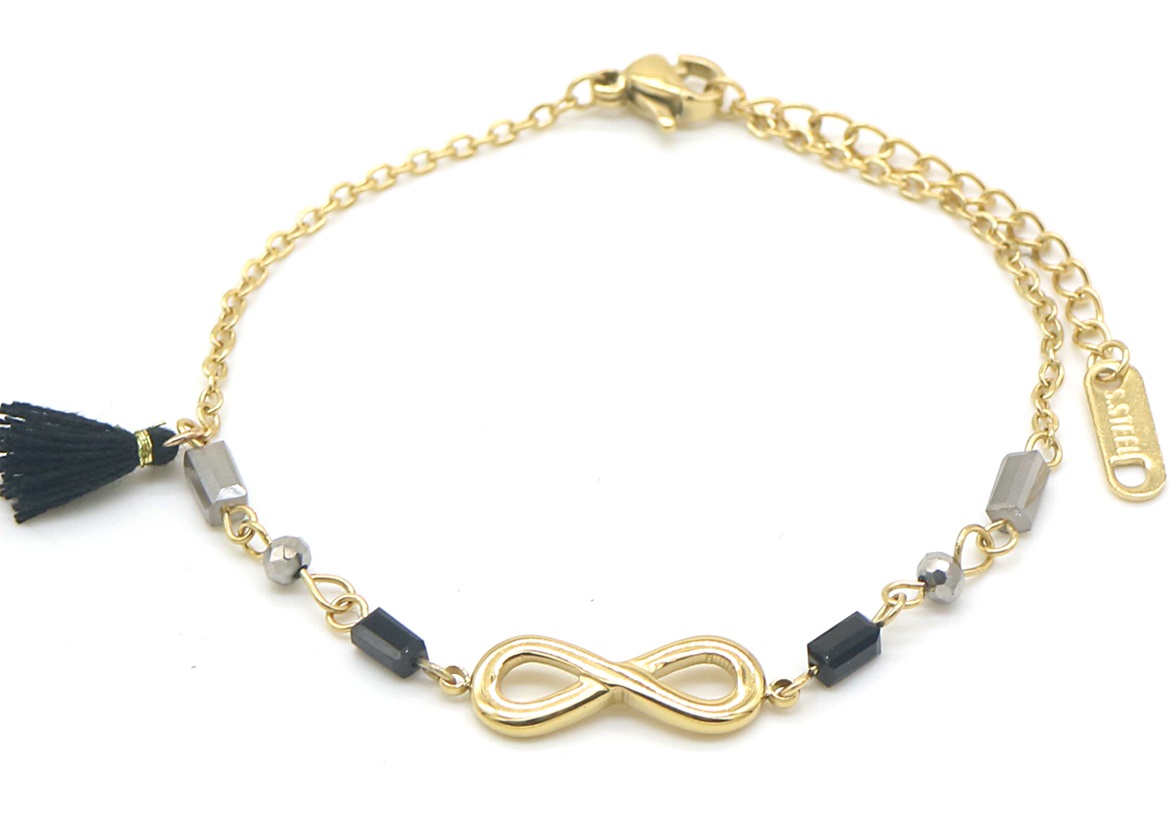 G-E19.1 B010-029G S. Steel Bracelet Infinity Gold-Black