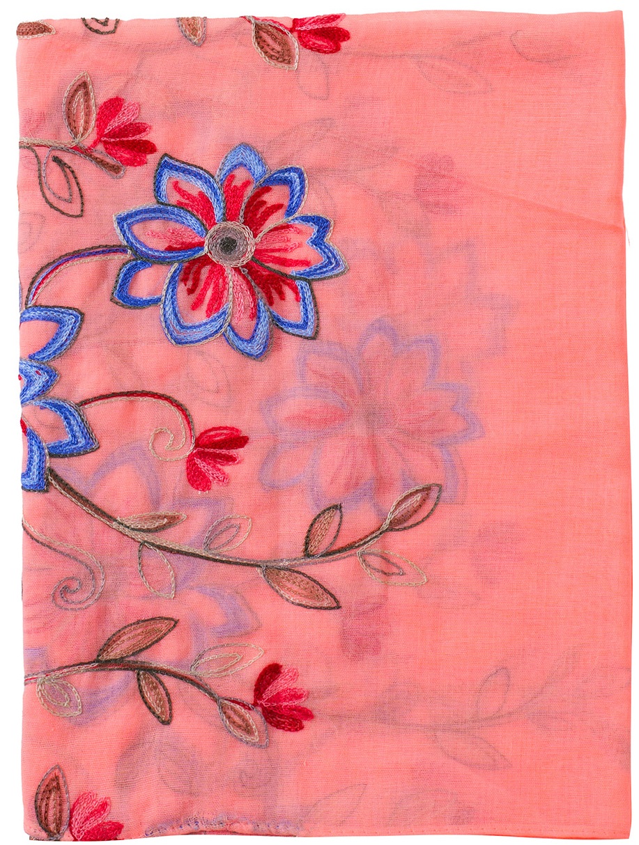 X-P6.1 SCARF1110-033-5 Scarf Embroidered Flowers 180x70cm - Pink