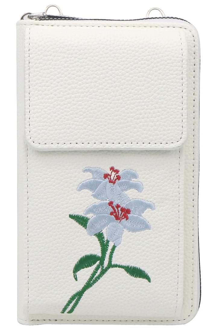 Q-C8.2 BAG1113-001-2 PU Bag Embroidered Flowers 18x10.5x5cm White