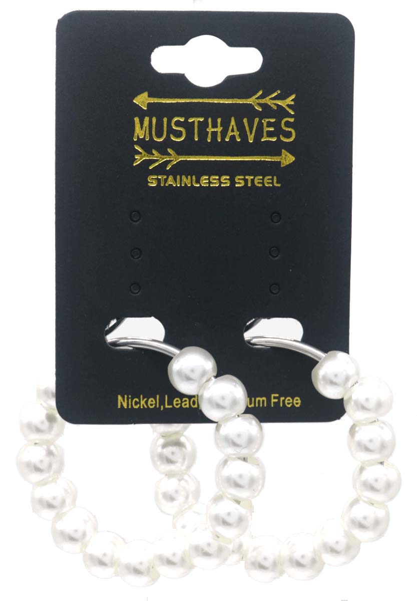 E-C4.5 E015-014L-S S. Steel Earrings Pearls 4.5cm