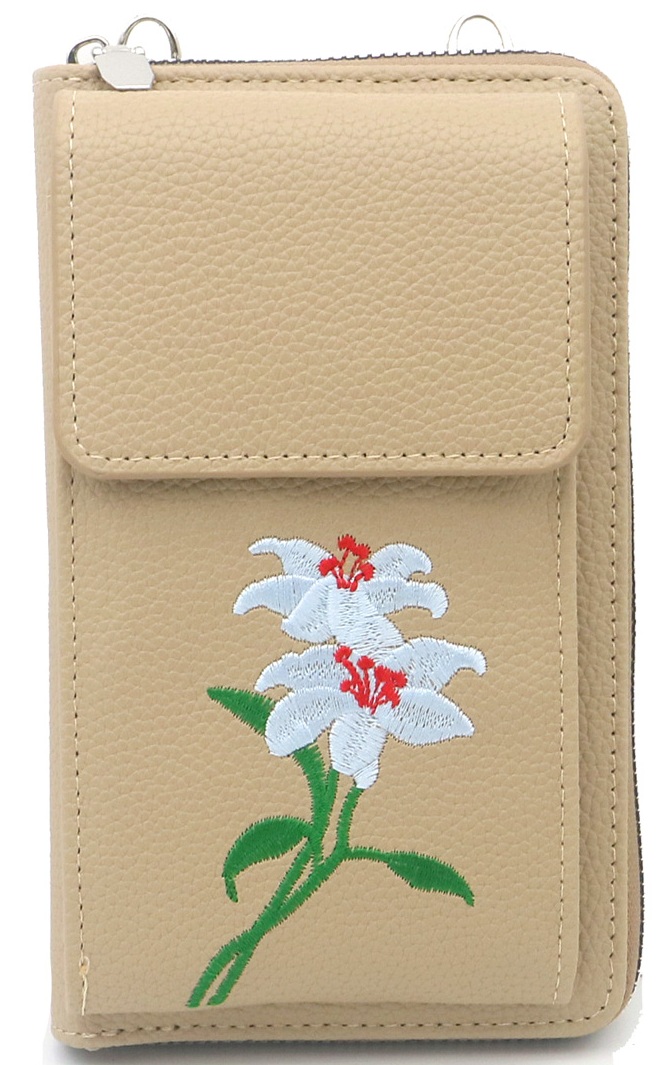 Q-D6.1  BAG1113-001-5 PU Bag Embroidered Flowers 18x10.5x5cm Brown