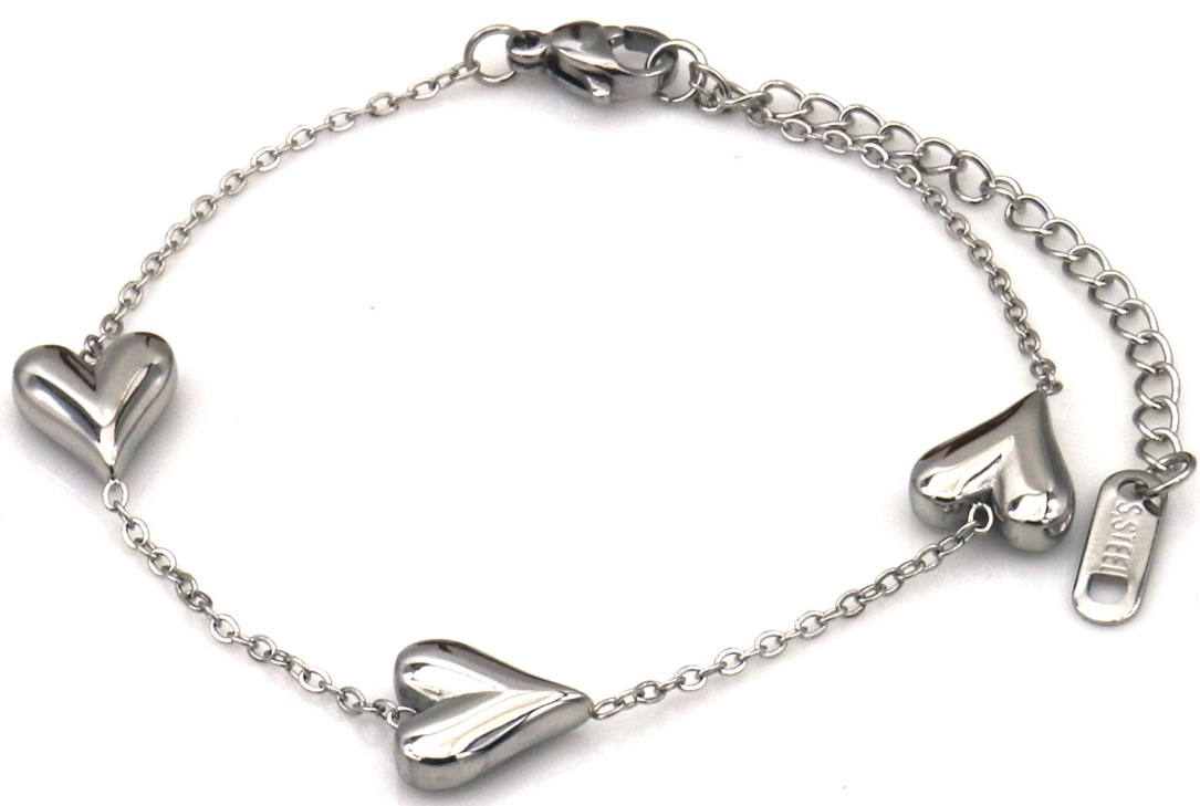 B-F19.2 B2616-008S S. Steel Bracelet Hearts 16-21cm