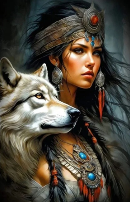 R-B8.2 DP2545029 Diamond Painting Canvas 40x30cm - Painting 35x25cm Wolf-Girl