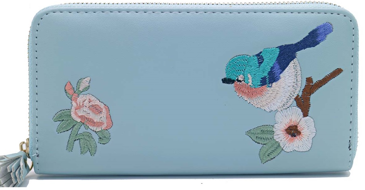 R-K4.2  W804-005-3 PU Embroidered Wallet 20x11x2.5cm Blue