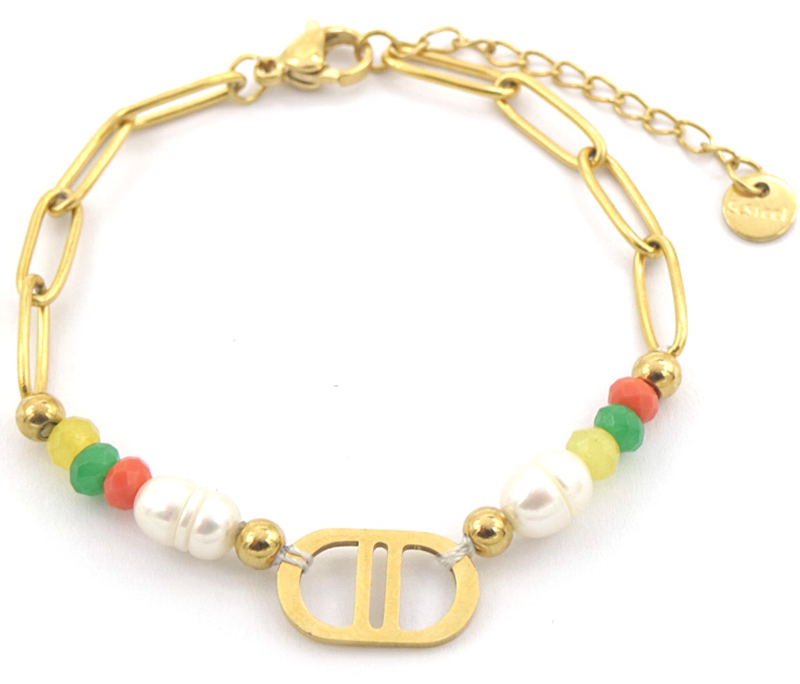 B-C6.1 B221-306 S. Steel Bracelet Freshwater Pearl Multi 16-21cm