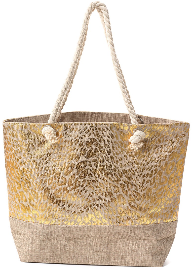 R-A7.2  BAG901-001-4 Beach Bag Leopard Gold 55x37x14cm