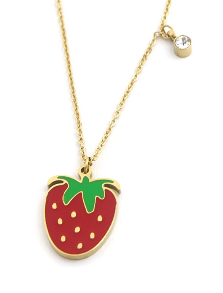 C-E22.2 N038-003G S. Steel Kids Necklace 20mm Strawberry 35-41cm