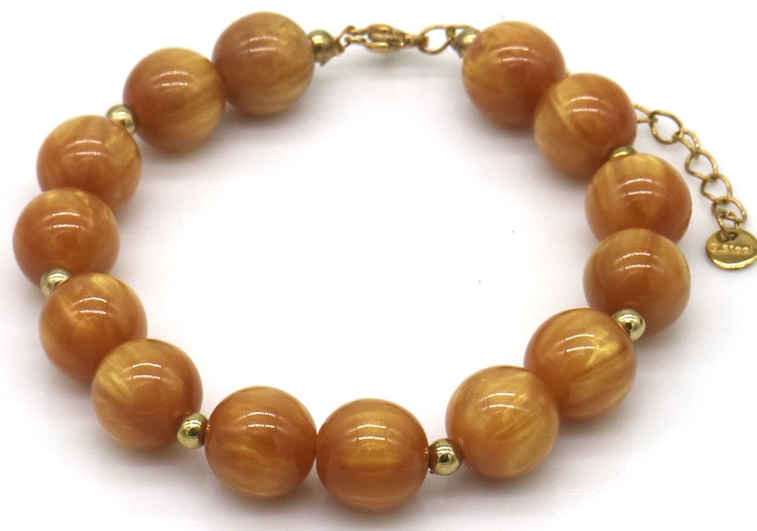 B-C16.1  B1144-004-4 S. Steel Bracelet Acrylic Beads Brown
