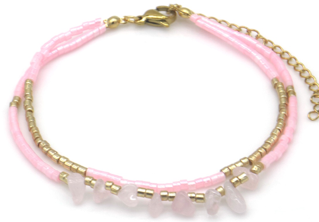 B-A20.2 B1034-002-3 Bracelet Glassbeads Layered Pink
