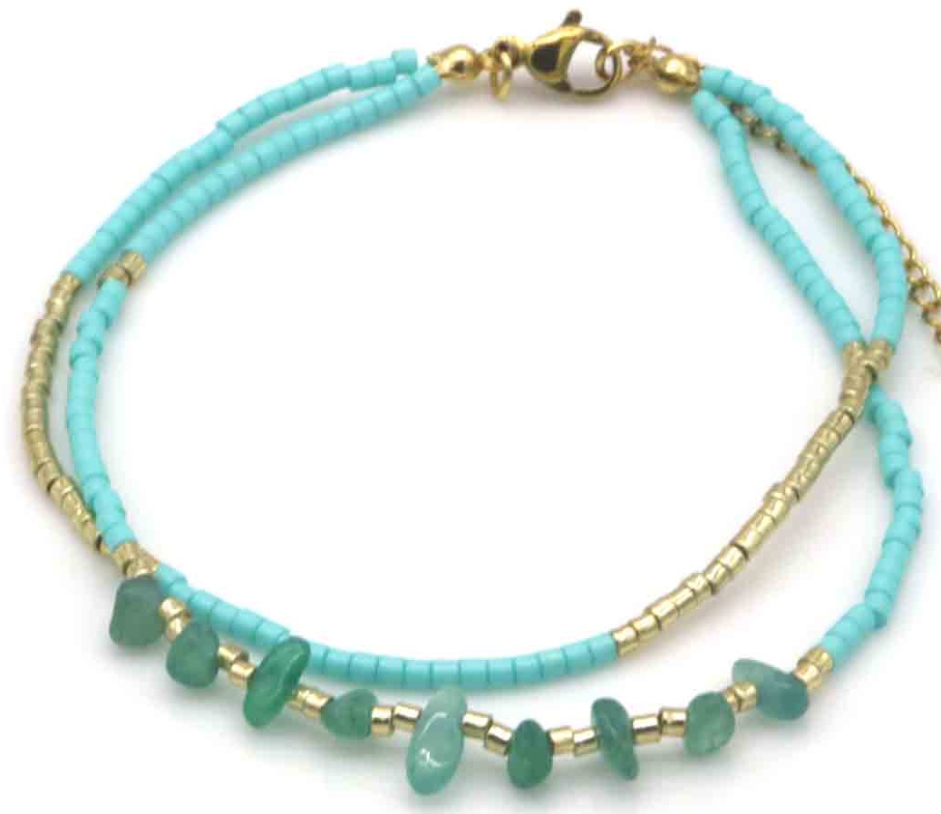 B-B5.1   B1034-002-2 Bracelet Glassbeads Layered Blue