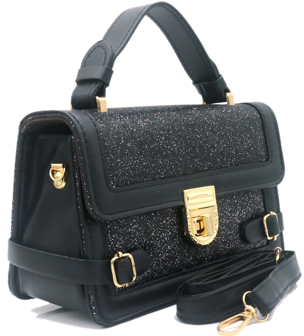 Y-E4.2 BAG1016-002-1 Pu Bag Glitters 19.5x12.5x7cm Black