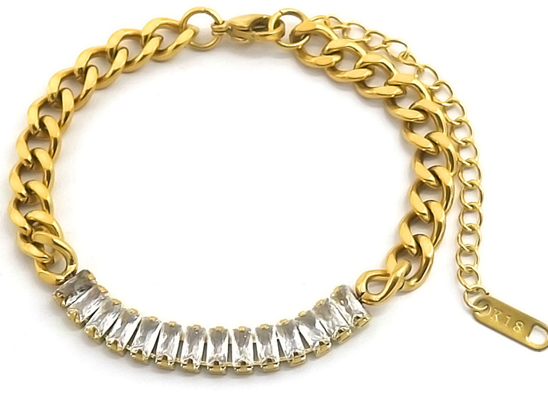 B-E16.3 B064-001G S. Steel Bracelet Crystals 16-21cm