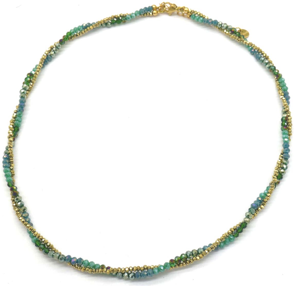 I-E8.3 N221-322 No.4 S. Steel Necklace Glassbeads  39-45cm Green