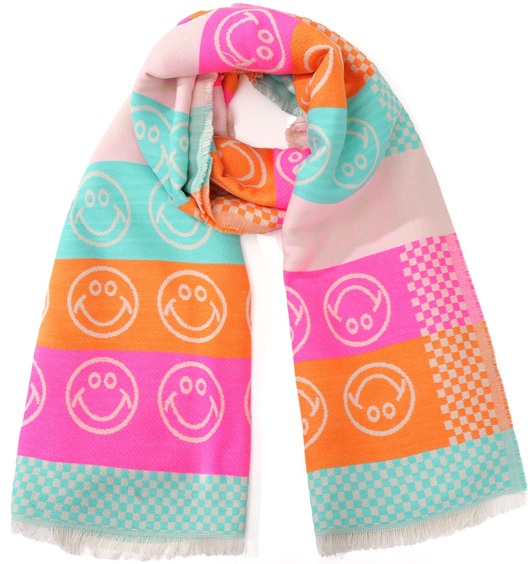 Q-D3.2 SCARF1008-001-3 Scarf Smileys 180x70cm Q-D3.2 SCARF1008-001-3 Scarf Smileys 180x70cm