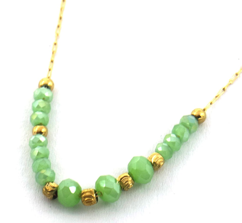 D-D19.5 N623-001E S. Steel Necklace Glass 39-44cm Green