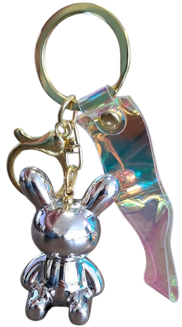 I-E25.1 KY1146-013-6 Keychain Shiny Bunny - 4.5cm - Silver