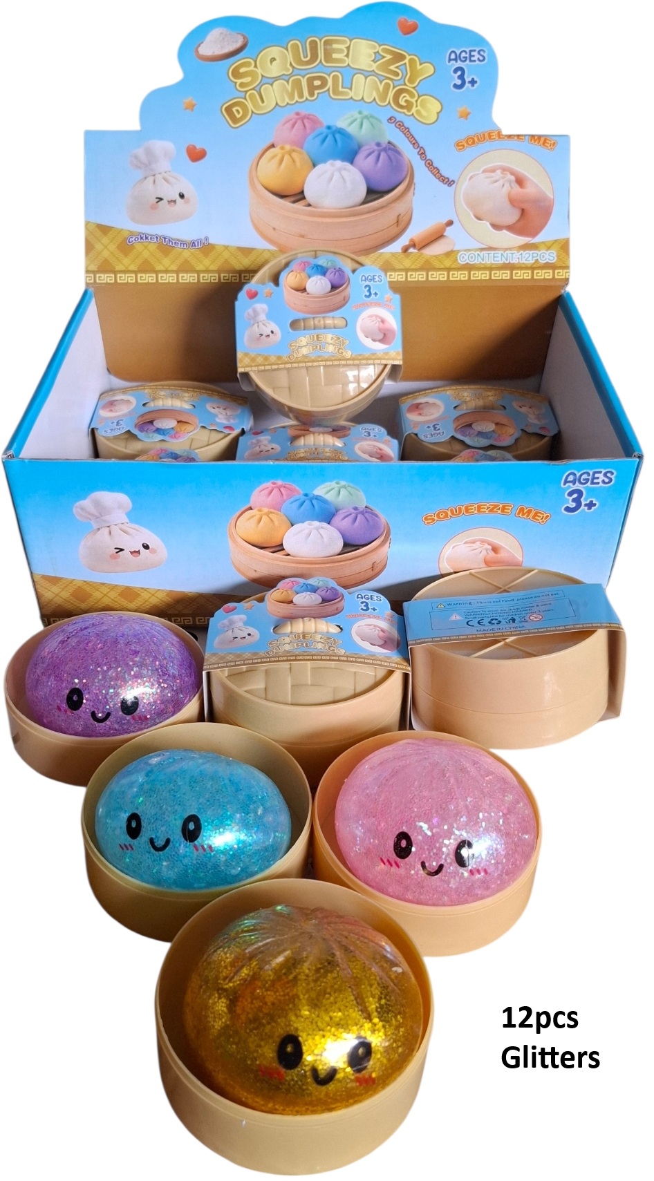 R-A7.2 Squishy Dumpling 9.5x4.5cm - Display 12pcs Glitter