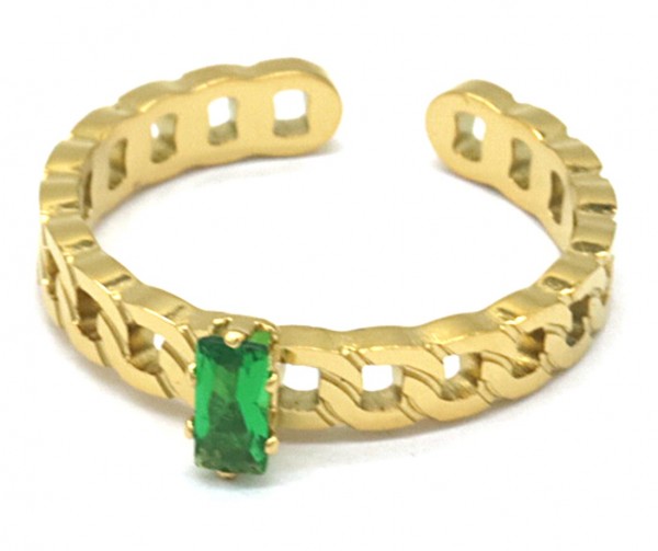 C-C21.2 R221-234G S. Steel Ring Chain Adjustable with CZ Green