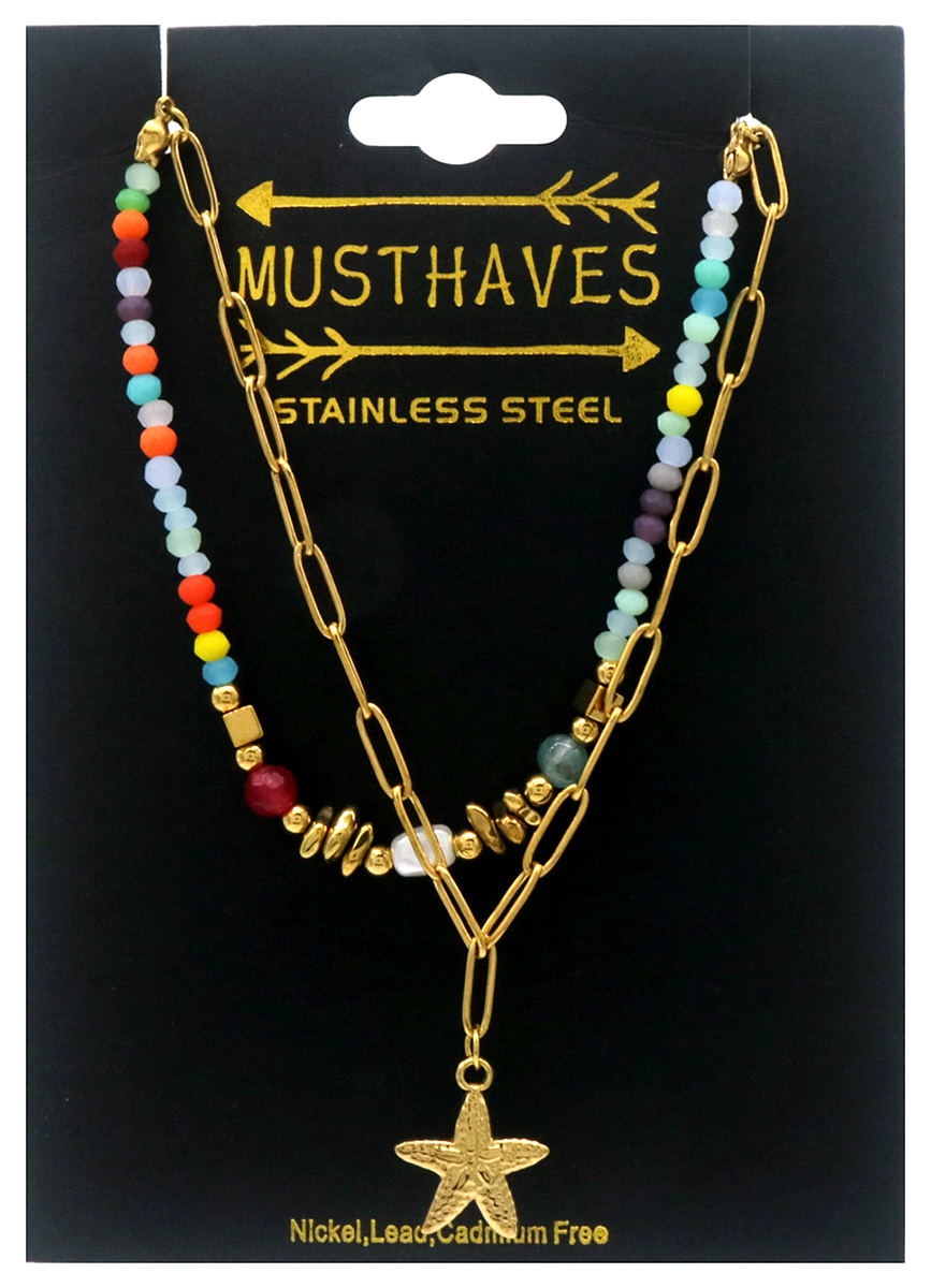 D-A19.3 B2539-033-5 S. Steel Bracelet Glassbeads Starfish Multi