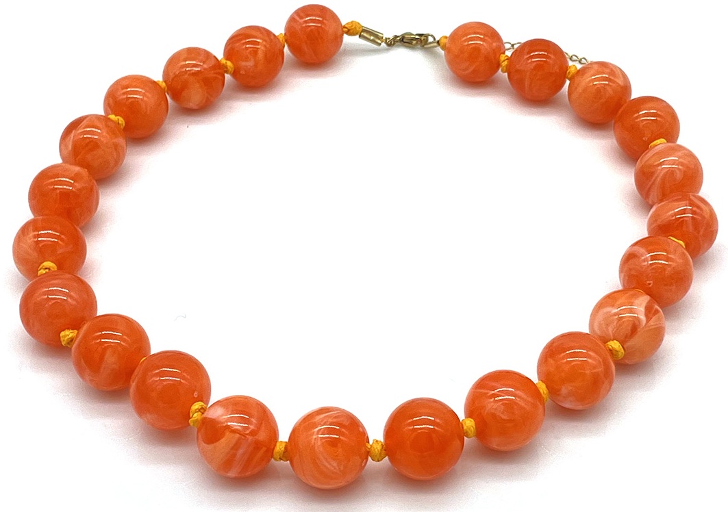 E-C12.2 N2582-017-5 Necklace with15mm  Acrylic Beads 47-55cm Orange