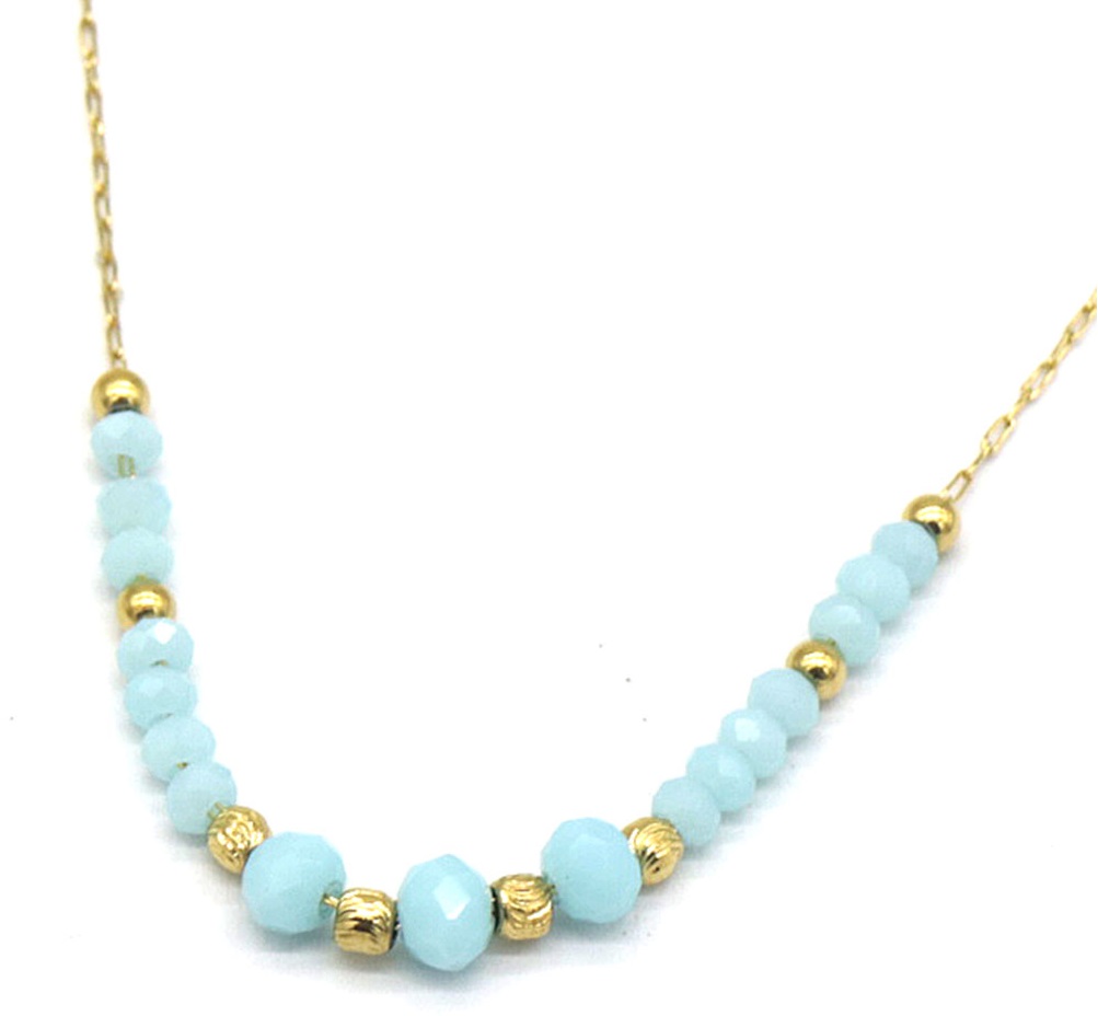 D-C7.2 N623-001A S. Steel Necklace Glass 39-44cm Blue