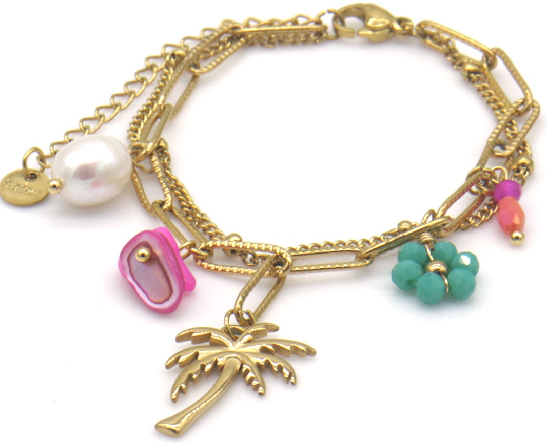 C-B23.1 B1036-002G S. Steel Bracelet Palmtree 16-21cm