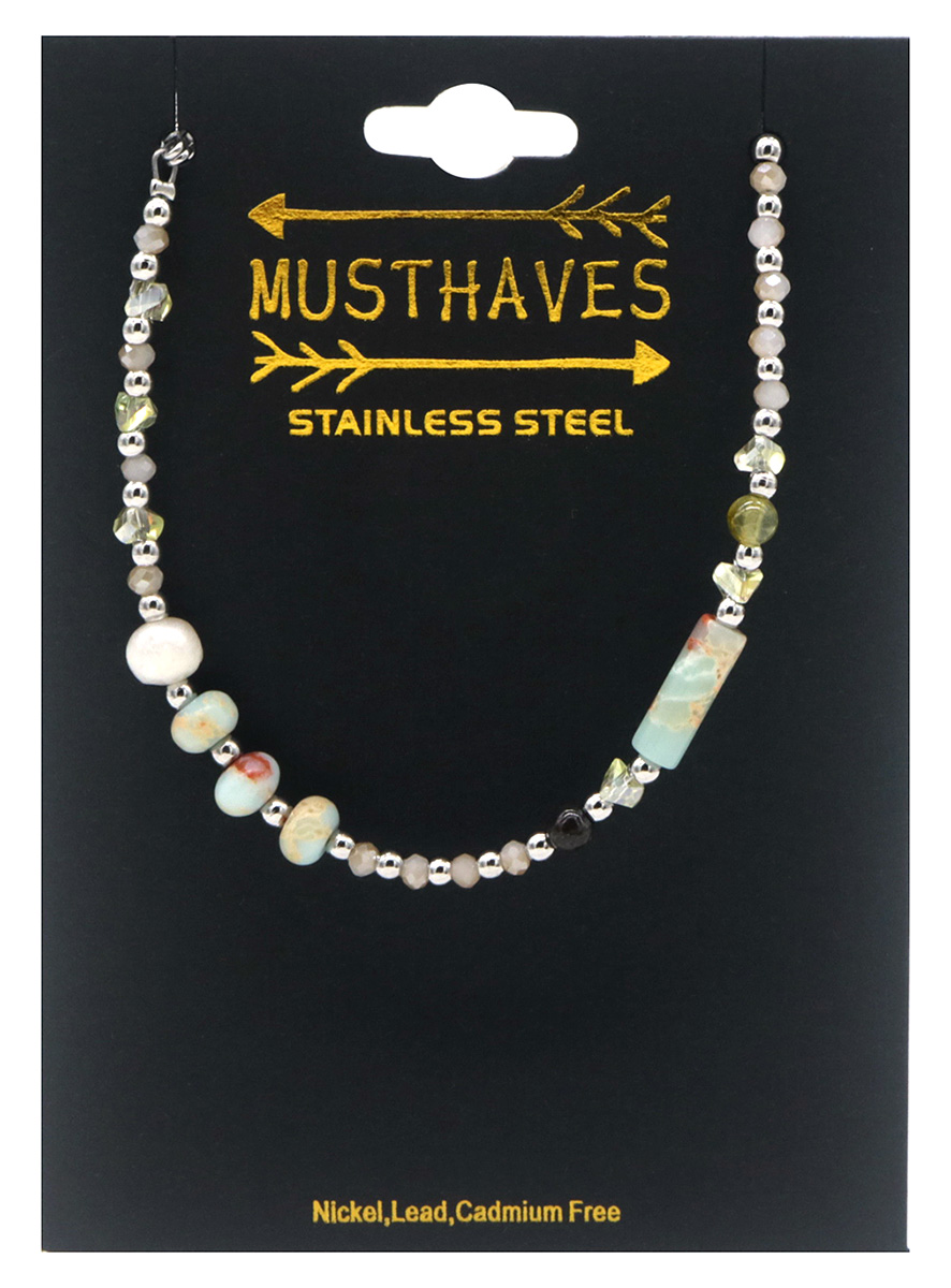 E-D19.1 B2583-026S S. Steel Bracelet Glassbeads - Stone 16-21cm