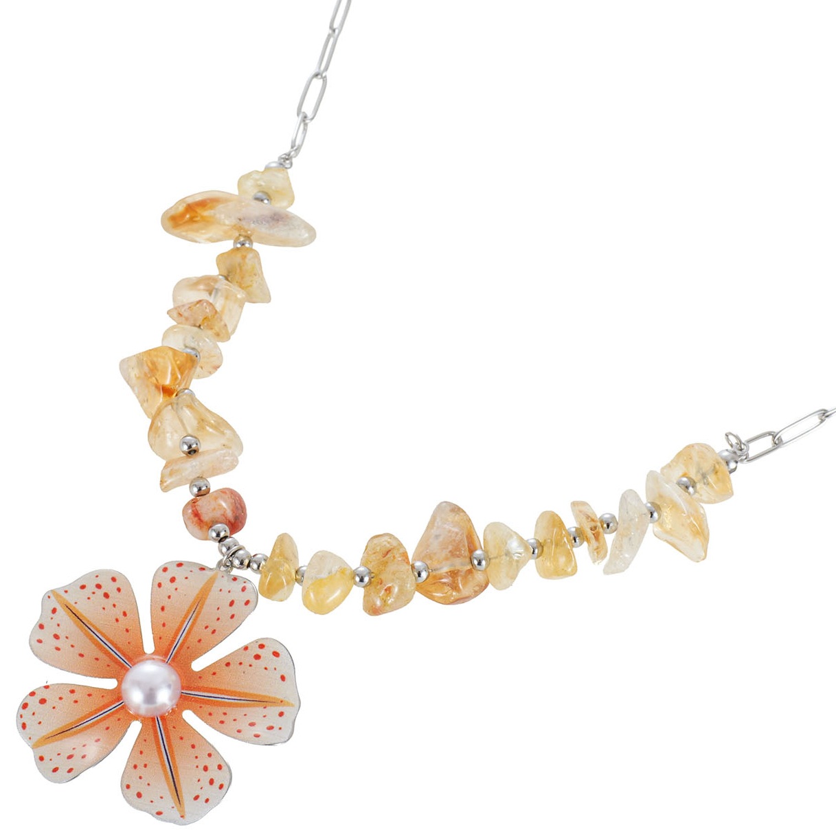 G-B10.2 N1160-028S S. Steel Necklace Stones-Flower 40-45cm