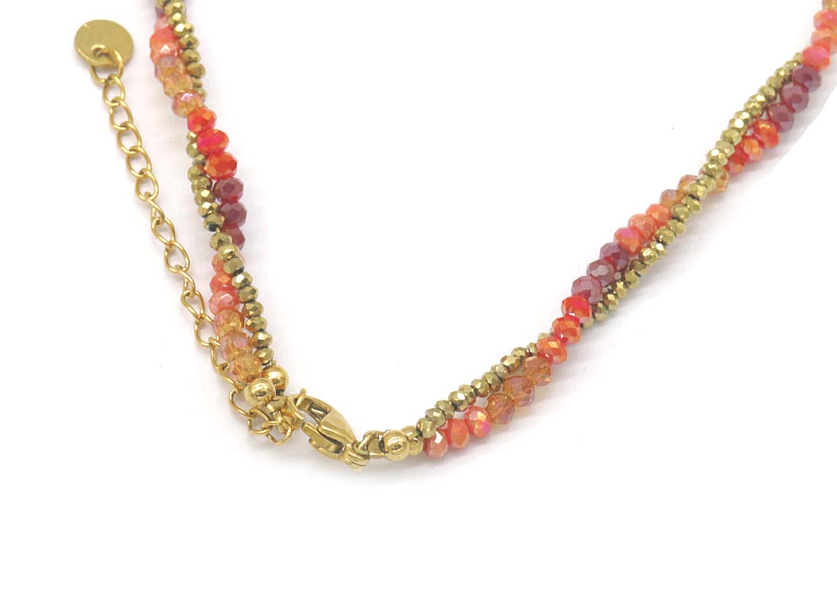 I-E19.3 N221-322 No. 7 S. Steel Necklace Glassbeads 39-45cm Multicolor