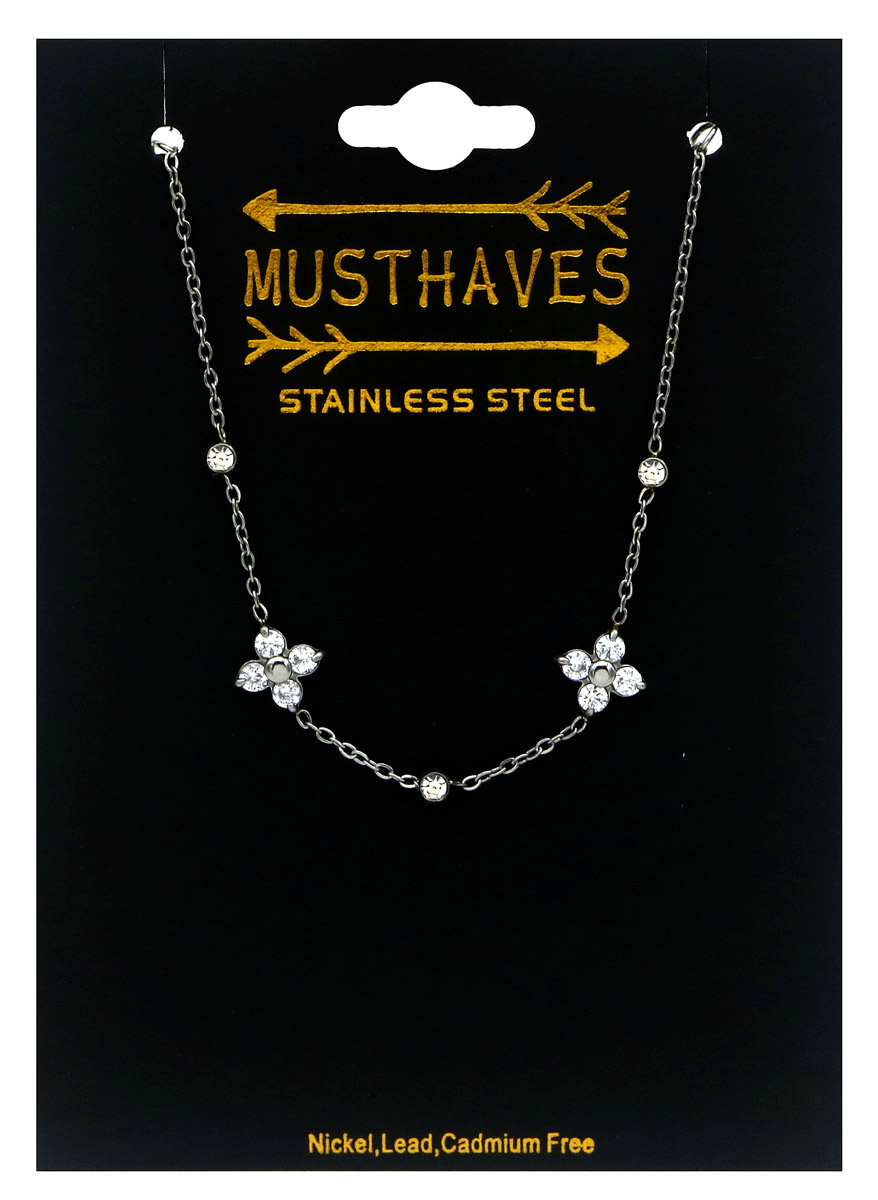 B-E6.1 B2616-070S S. Steel Bracelet Flowers Crystal 16-21cm