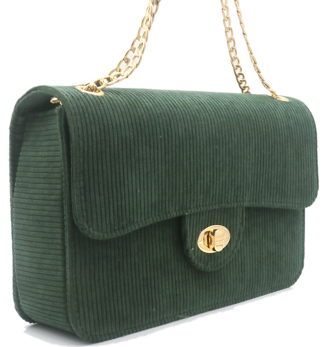 R-J4.2 BAG1020-003-4 PU Bag with Rib Fabric 27x17x7.5cm Green