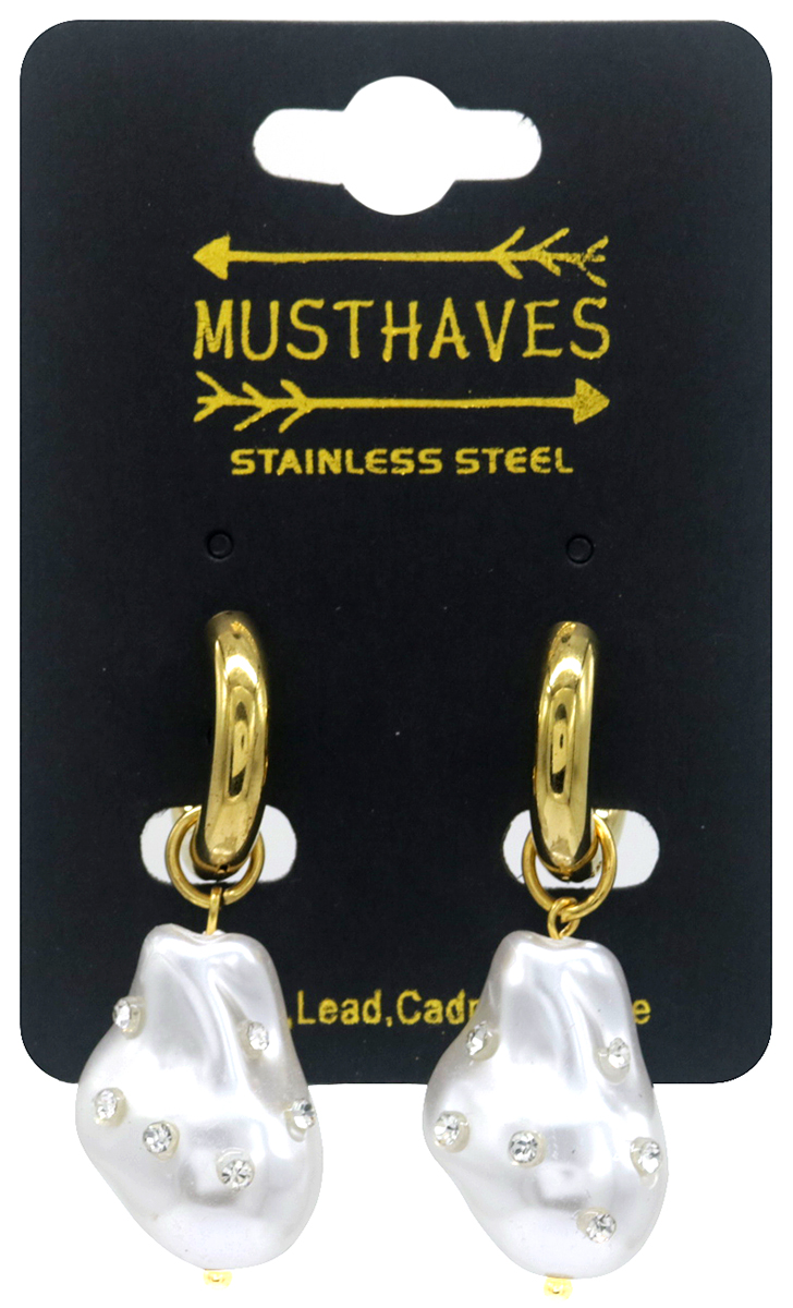 H-B4.1 E221-390G S. Steel Earrings Pearl-Crystals 4.5x2cm