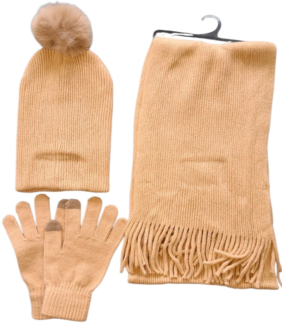 Y-A3.4  SGH1055-008-3 Winter Set Scarf - Hat - Gloves Glitter Brown