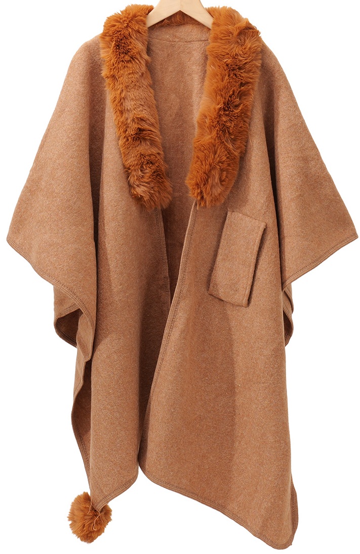 Q-L6.1 SCARF1005-003-3 Luxury Poncho Faux Fur Brown Q-L6.1 SCARF1005-003-3 Luxury Poncho Faux Fur Brown
