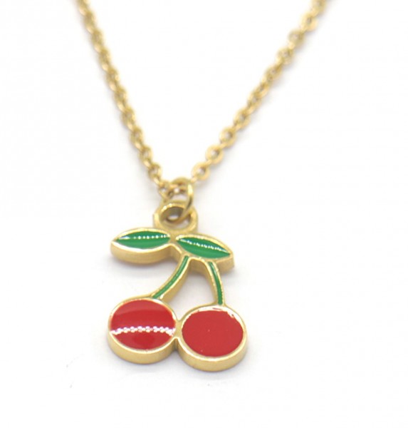 H-D5.2 N221-303G S. Steel Kids Necklace 15mm Cherries 35-41cm