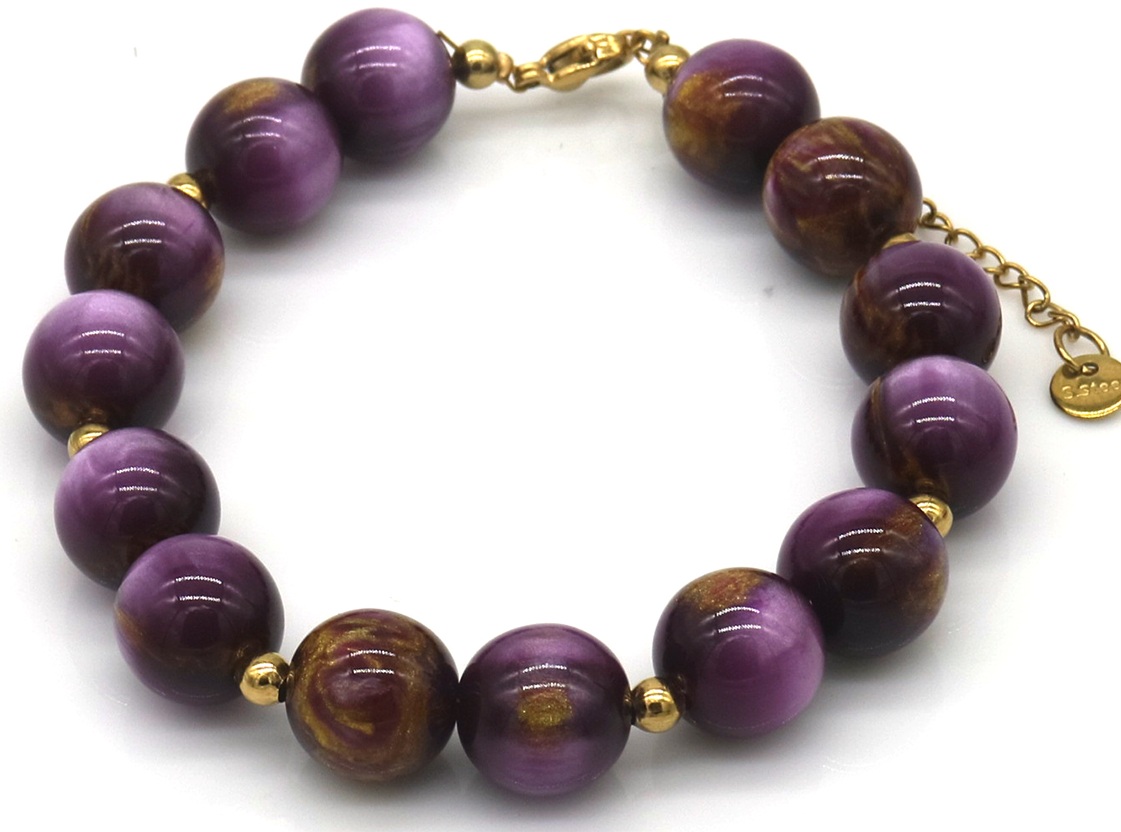 B-A22.3 B1144-004-3 S. Steel Bracelet Acrylic Beads Purple