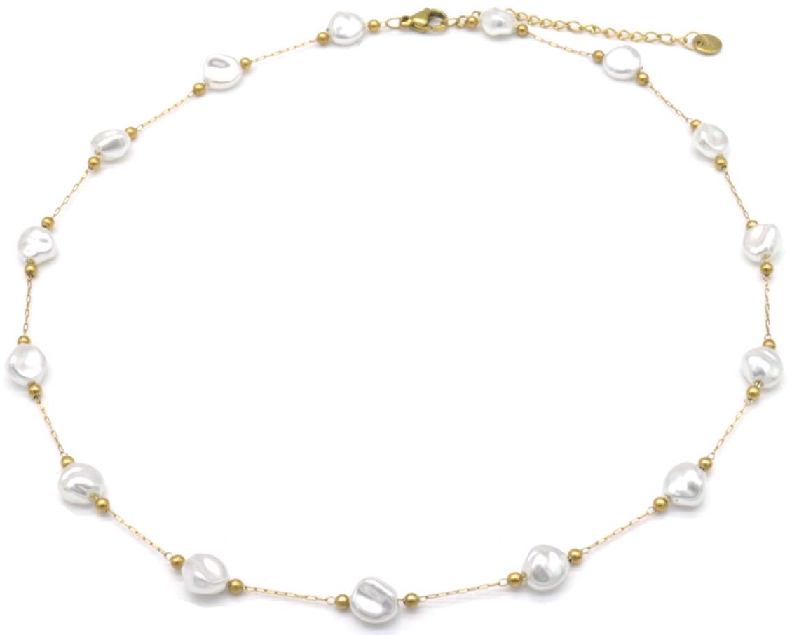 A-B8.1 N221-385G No. 2 S. Steel Necklace Pearls