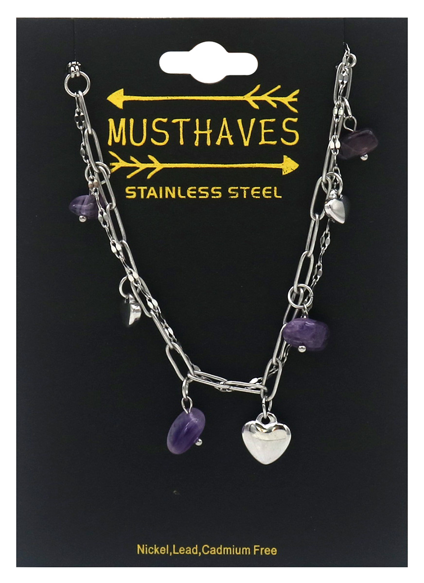 A-A3.3 B2583-032S-6 S. Steel Bracelet Hearts - Stones 16-21cm Purple