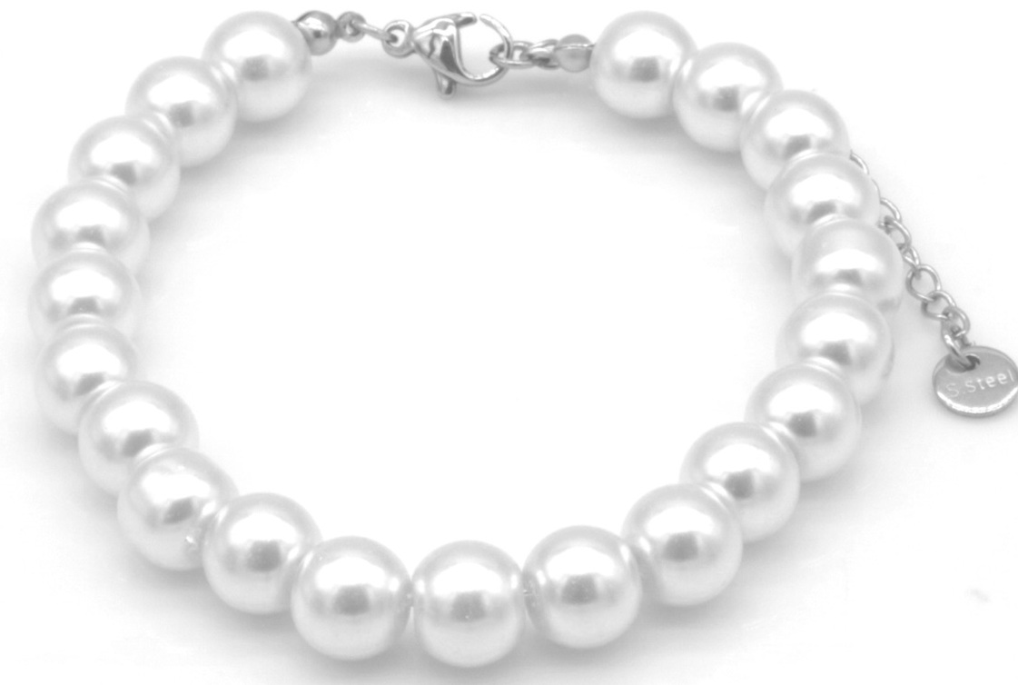 B-E4.2 B1034-001-2 Bracelet  8mm  Glasspearls 16-21cm White