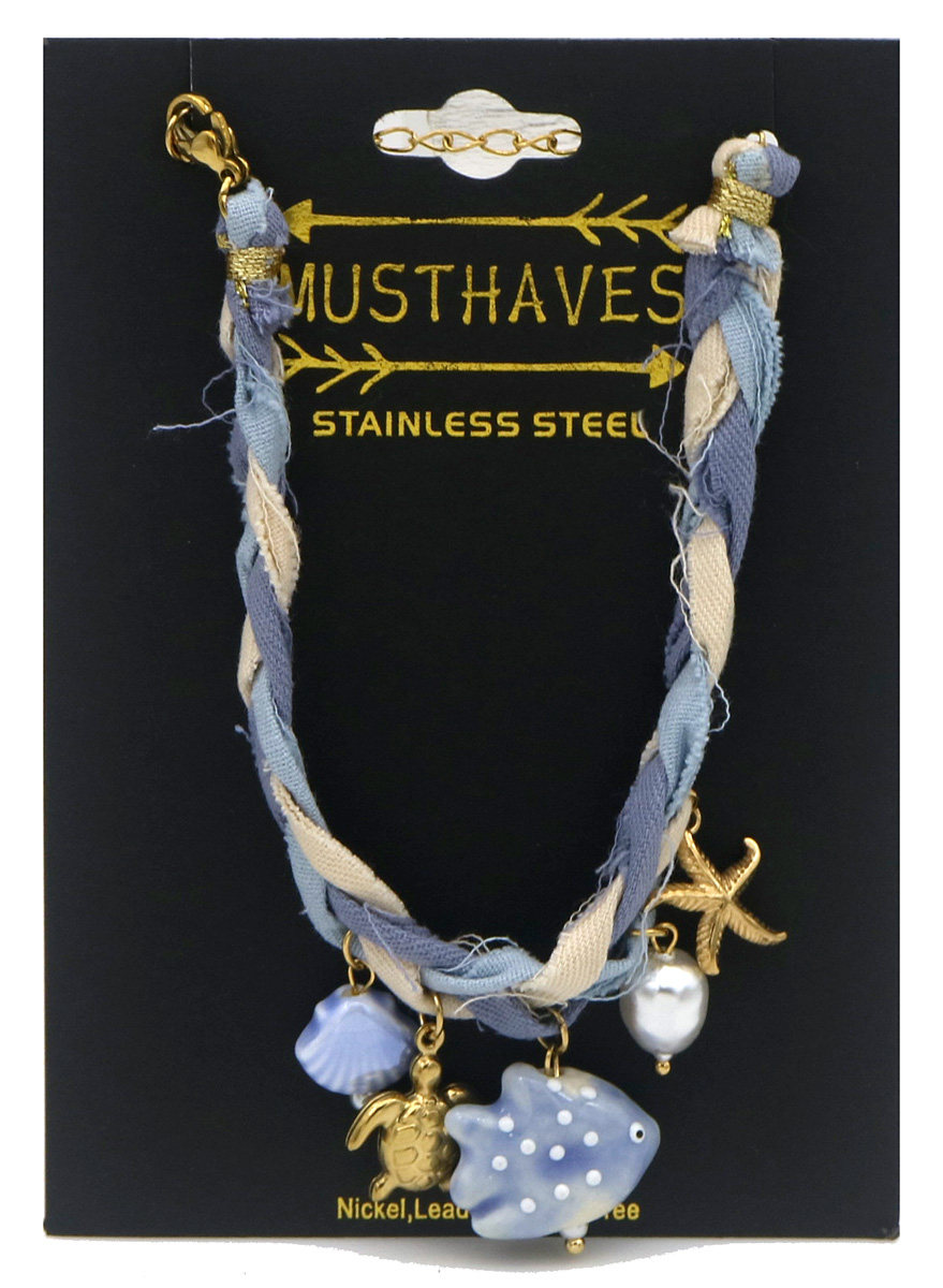 I-F6.1 B221-504-8 Rope Bracelet S. Steel Charms 16-21cm Blue