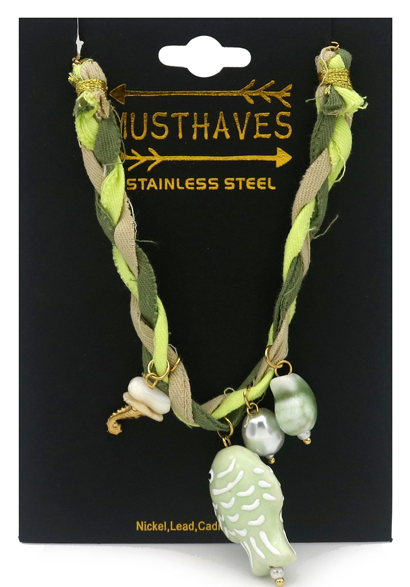 J-E4.1 B221-504-9 Rope Bracelet S. Steel Charms 16-21cm Green