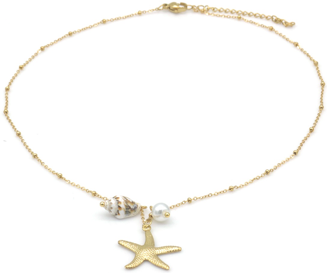 B-F2.2 N2539-051G S. Steel Necklace Starfish 40-45cm