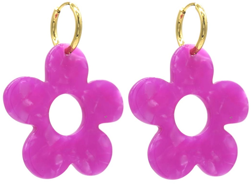 F-A17.3 E221-530 No. 6. S. Steel Earrings Flower 5cm