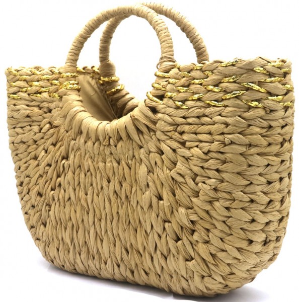 I-E13.1 BAG607-008 Woven Bag with Gold String 38x25x10cm