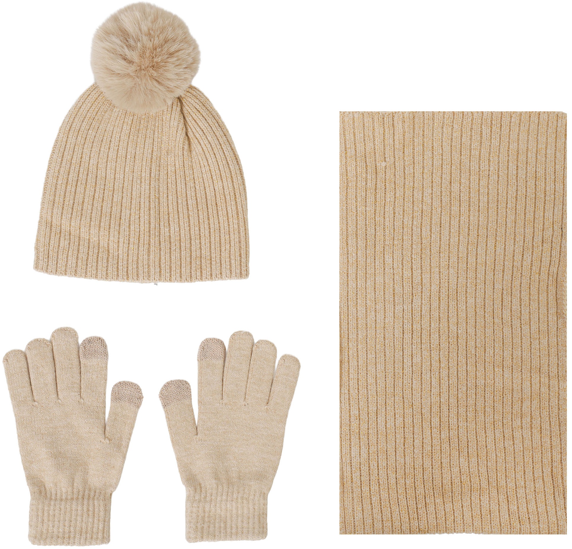 Y-C3.2 SGH1055-10-2 Winter Set Scarf - Hat - Gloves Glitter Brown